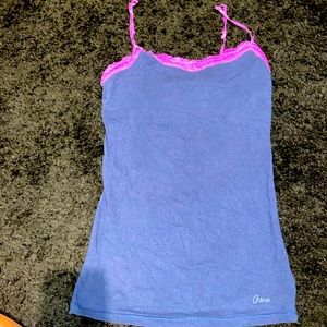Dark blue with purple lace trim camisole with liner on the inside